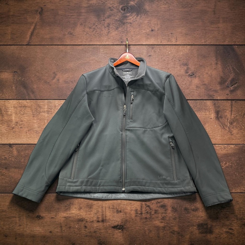 LL Bean Mens LARGE Reg Soft Shell Jacket Charcoal Gray Full Zip